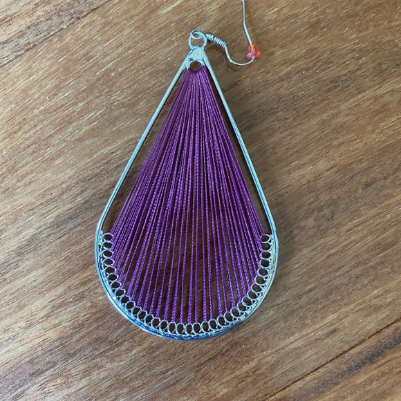 Silver Purple Threaded Earrings - Picture 2 of 2